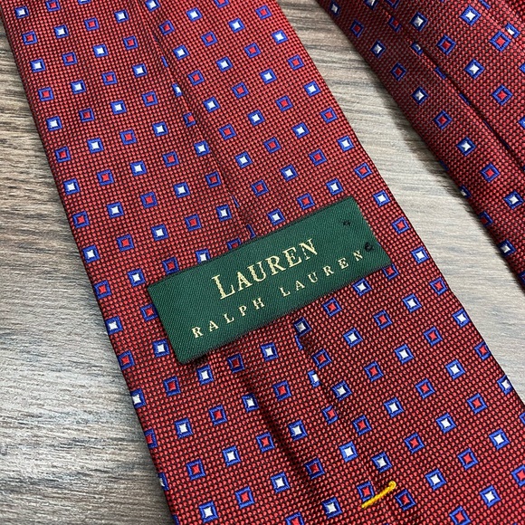 Lauren Ralph Lauren Red w/ Blue & White Check Tie - Picture 3 of 4